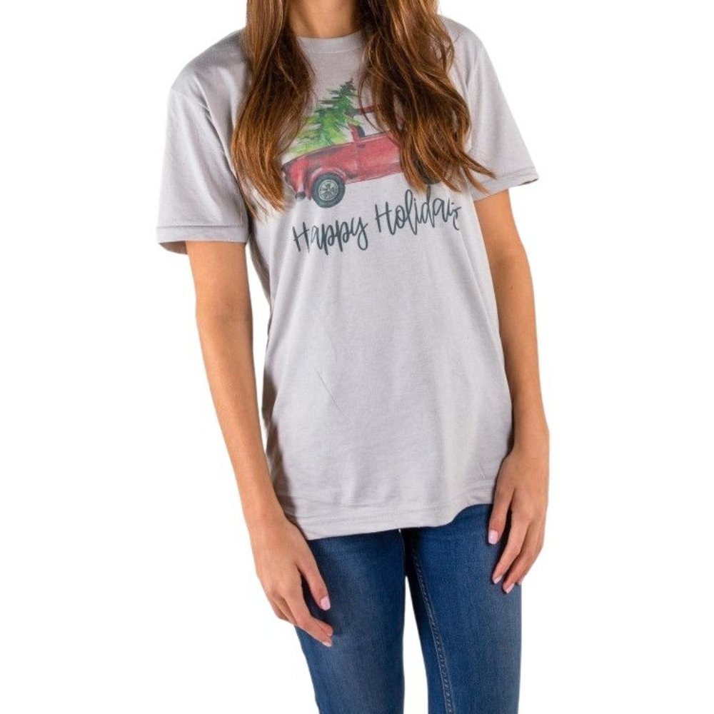 Christmas Tree and‎ Truck Holiday Christmas Short Sleeve Graphic Tee